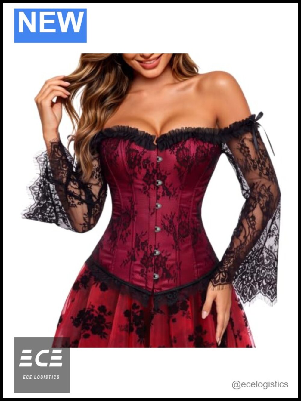 Kranchungel Corset with Sleeves Lace Bustier Renaissance Halloween Costume